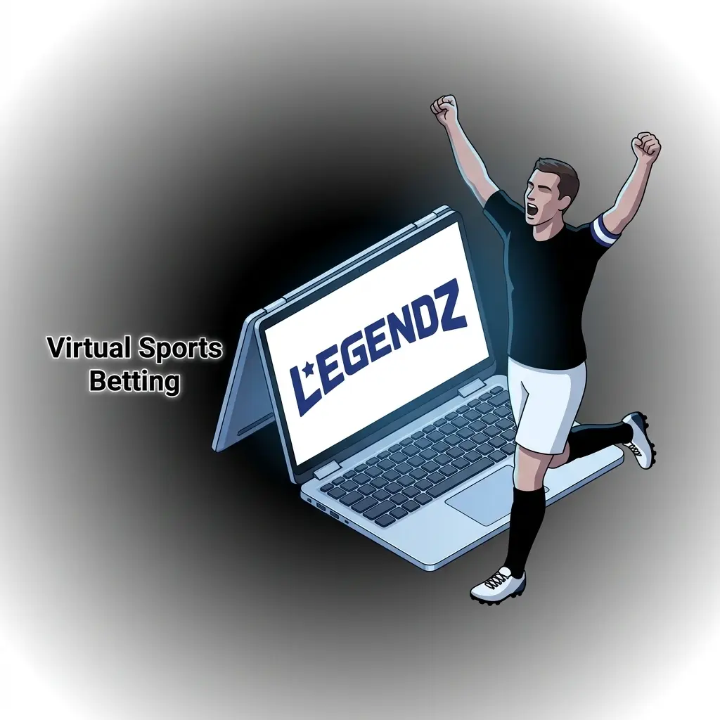 Virtual sports betting interface showing simulated football, horse racing, basketball and tennis games at Legendz Casino