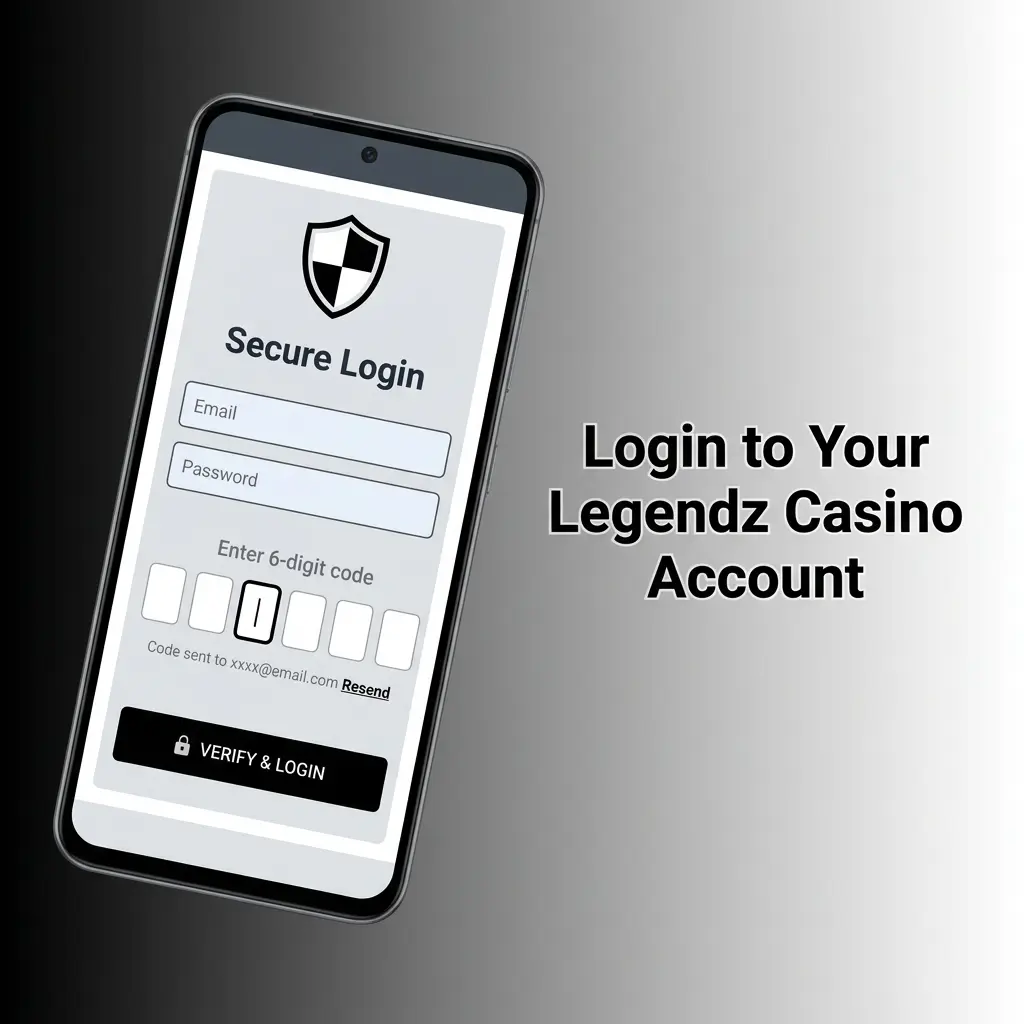 Legendz Casino login page showing sign-in form with email, password fields, and social login options for account access